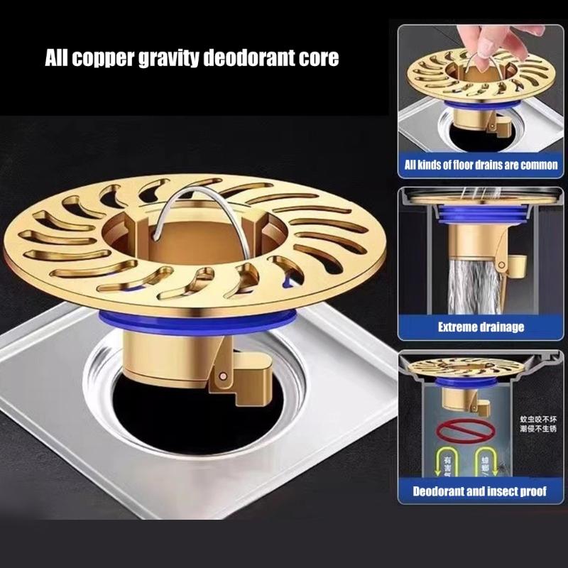 2Pcs Copper Floor Drain Bathroom Sewer Dectable Drainer Hair Catcher Washing Machine Ground Leakage Easy to Use