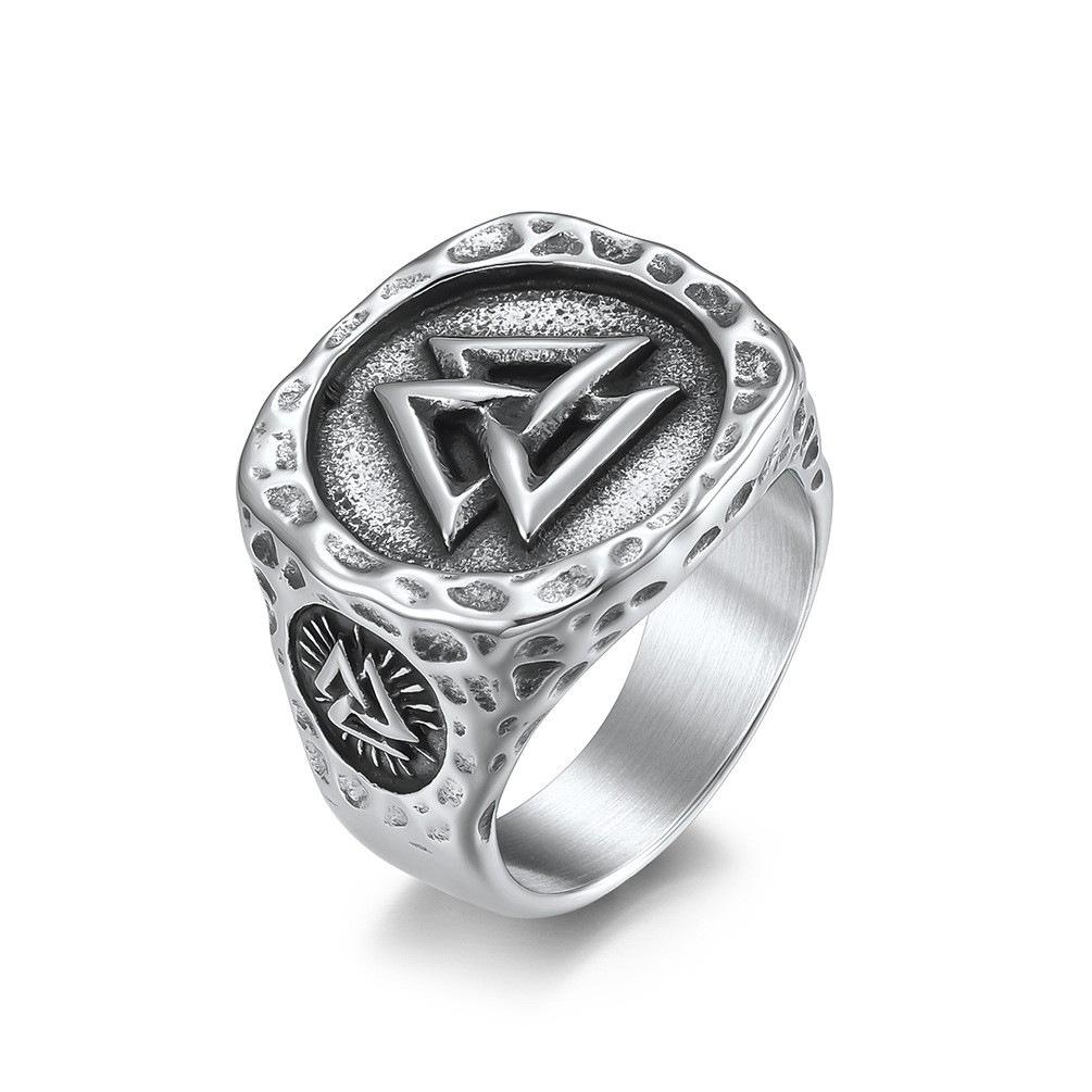 Vintage Nordic Viking Odin Triangle Logo Stainless Steel Ring Ring Men's Titanium Steel Finger Ring