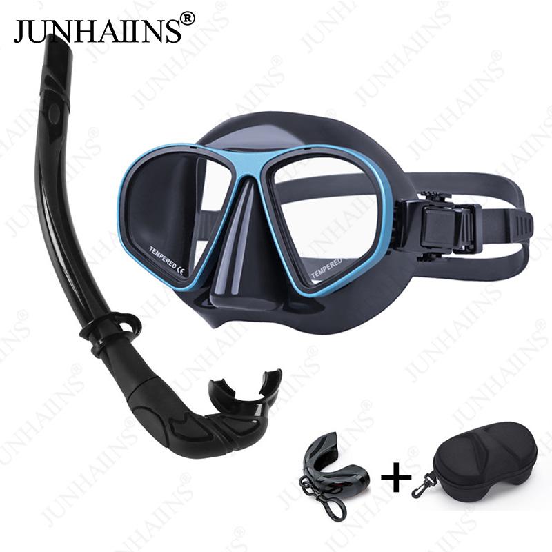 JUNHAINS Free Diving Mask Low-Capacity Aluminum Alloy Glasses Frame Wet Breathing Tube Snorkel Set For free diving, snorkeling