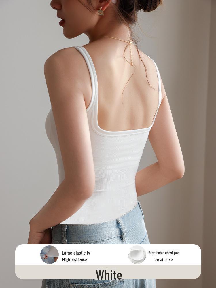 "Women's Summer Black Breathable All-in-One Vest Bra with Chest Pads and Suspenders"