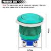 19mm 3/4" Momentary Push Button Switch, 250V AC 5A 1NO SPST High Round Screw Terminal, Waterproof Metal Shell Self-Resetting/Momentary Switch (Green)