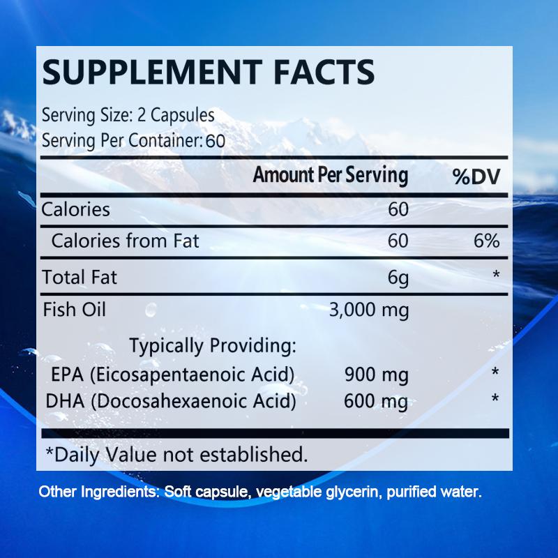 Les capsules molles d'huile de poisson des profondeurs Bcuelov contiennent 3000 mg d'huile de poisson pour renforcer l'immunité 120 capsules