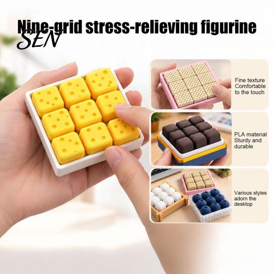 PLA 3D Printed Pendants 9-Square Fidget Clicker Toy, Simulation Fruit Cookie Pressing Portable Desk Fidgets Keychain, Click Stress Relief Desktop