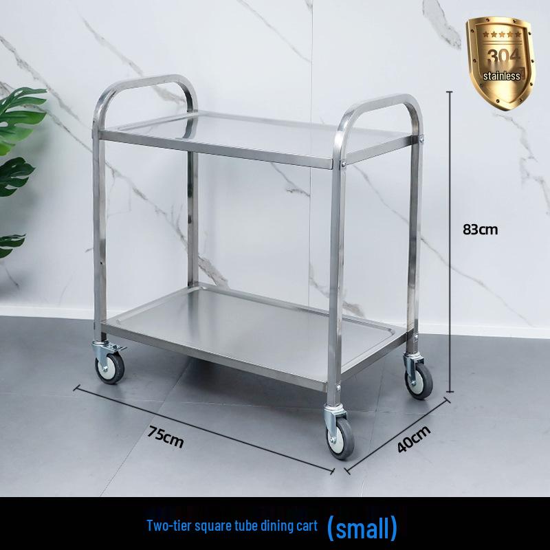 Three-tier Stainless Steel Service Cart: Meal, Food, Beverage, and Dish Collection Trolley for Restaurants and Hotels.