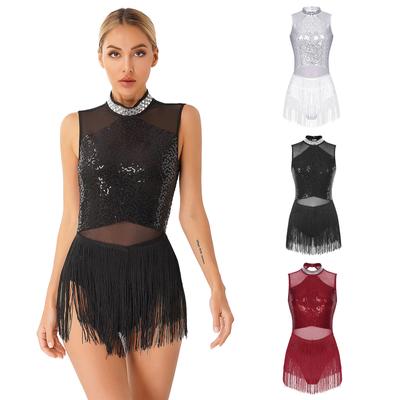 Moteriški blizgūs blizgučiai kutai Latin Jazz Dance Trikotas Bodysuit Crisscross Back Lyrical šokio kostiumas