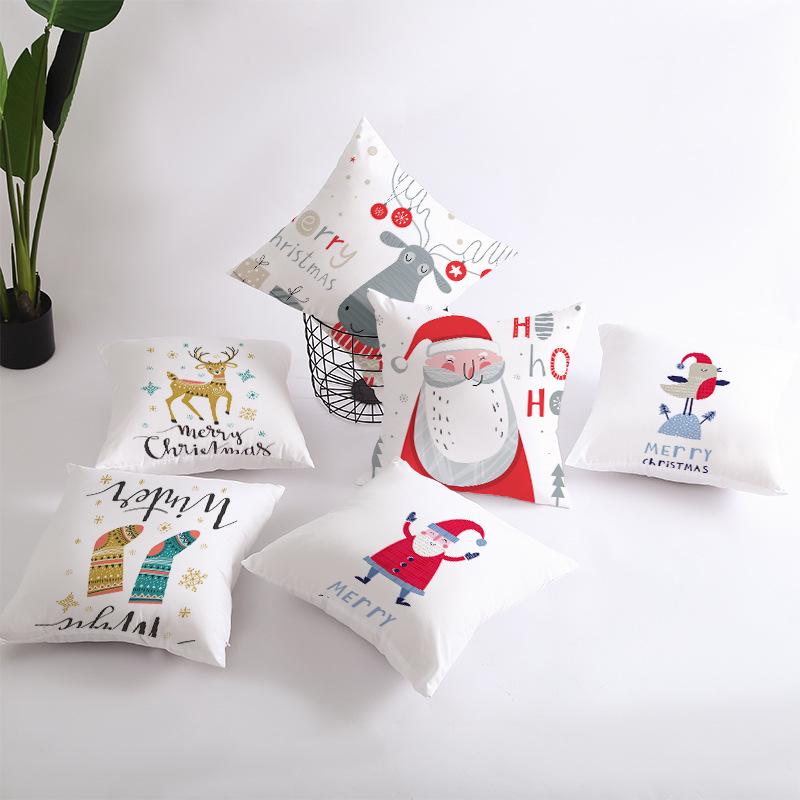 Christmas Peach Skin Pillow Cover Nordic Sofa Cushion Cover Cartoon Print Pillow Cover