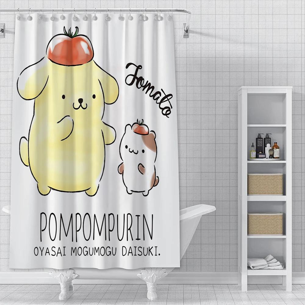 Cute Cartoon P-Pom Pom Purin Shower Curtain Waterproof Polyester Fabric Paint Colorful Bath Curtains Curtain With Hook