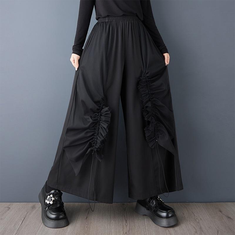 Schwarz Plus Größe Vintage hohe Taille Casual lose Frühling Herbst breite Beinhose Frauen Hose