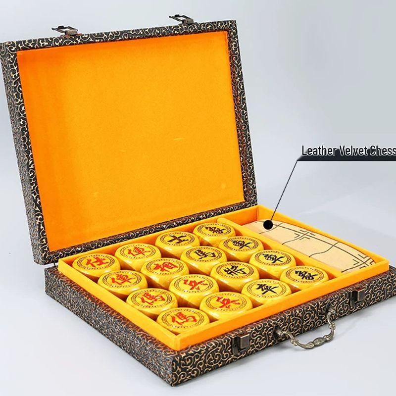High-Grade Golden Silk Nanmu Chinese Chess Set with Folding Board