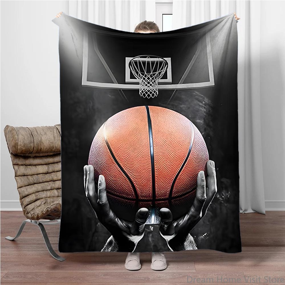 1pc Basketball Player Print Flannel Throw Blanket, suitable for Sofas, Beds, offices, Travel, camping chairs, warm plush blanket