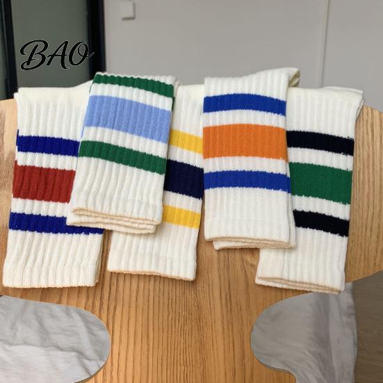 Moisture Wicking Sports Socks Unisex Mid-calf Socks, Cotton Contrast Striped Crew Thickened Terry Athletic for Autumn And Winter Daily Wear