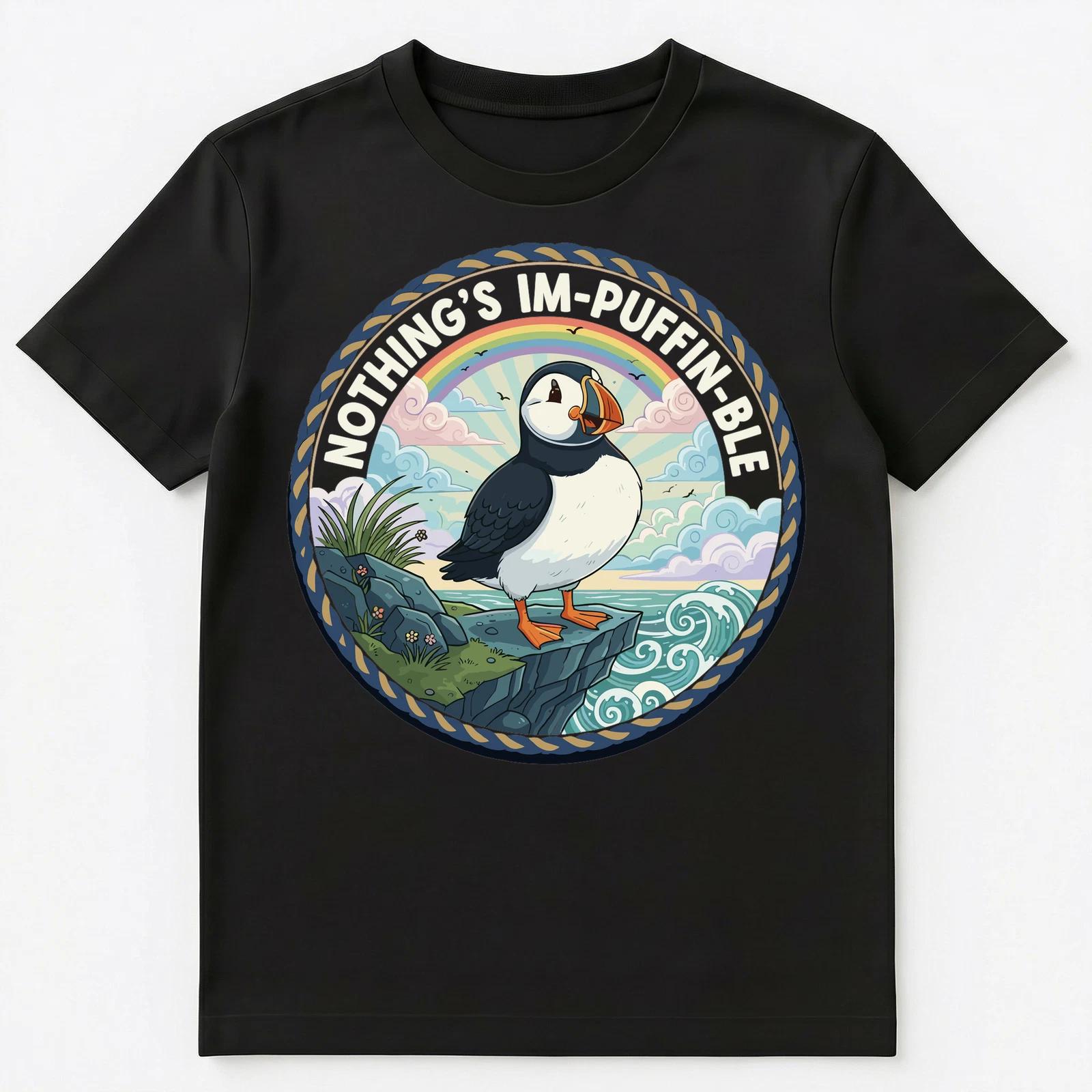 

Nothings Impuffinble Fun Puffin Art Design Unisex T-Shirt 3XL