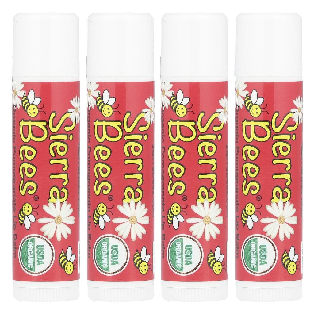 Organic Lip Balm, Pomegranate, 4 Pack, 4.25G (0.15Oz) Each