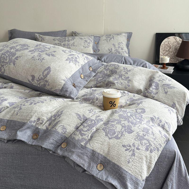 Retro Linen Double Layer Gauze Bedding Set - Light Luxury Duvet Cover and Bed Sheet