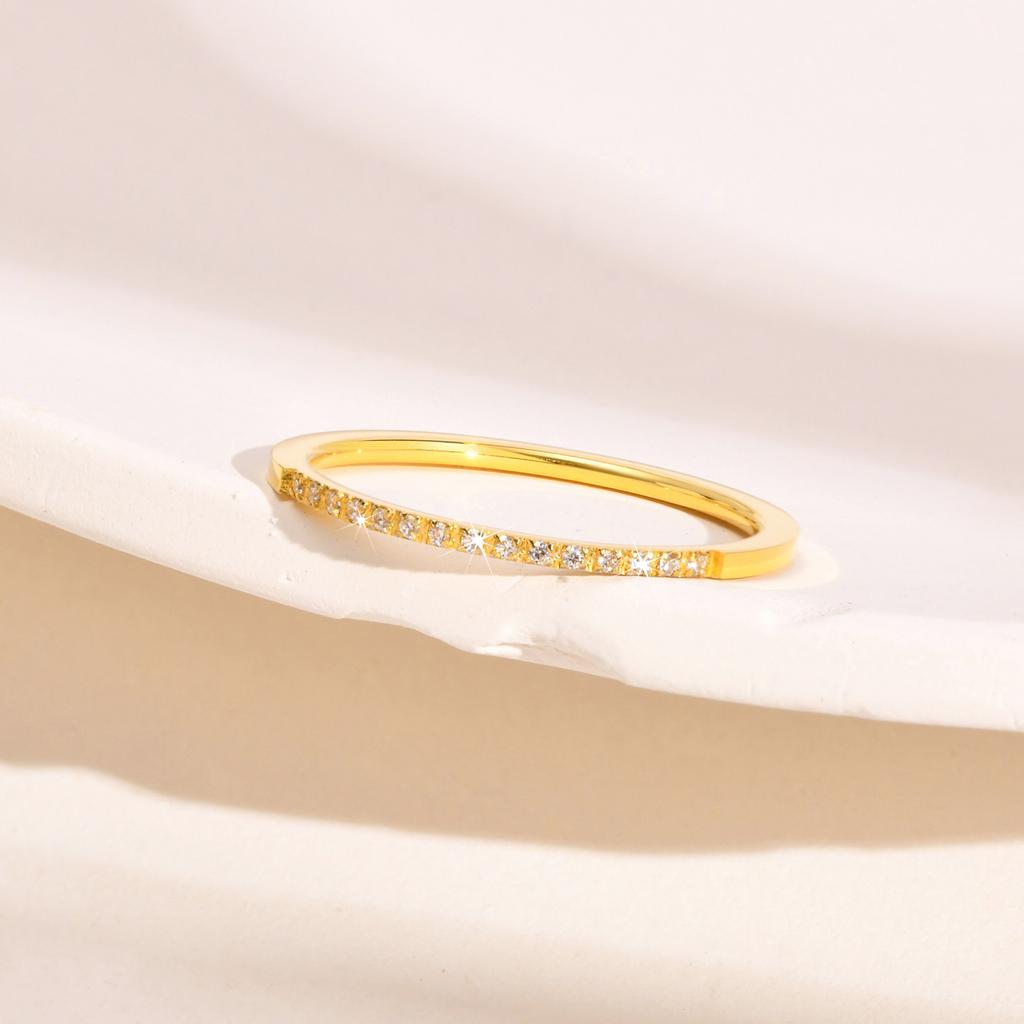 New In Fashion Minimalist Metal CZ Stone Rings for Women,Anti Allergy Stainless Steel Full Light Set Colored Cubic Zirconia Ring