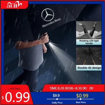 GLC GLB Vollautomatischer Faltregenschirm mit UV-Schutz, Doppelspeichen, LED-Sonnenschirm für Mercedes Benz AMG A C E V-Klasse W201