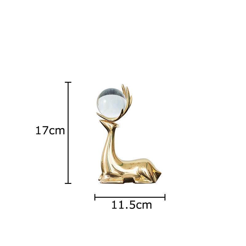 Crystal Ball Decorative Brass Deer Statue Desk Decoration Ornaments Creative Golden Deer Delicate Sculpture Room Aesthetic Decor