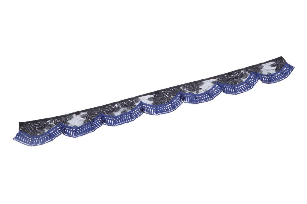 Miyabi Rose Pattern Lace Front Large Navy Curtains, (2200mm Wide), Fringe, MFC-RA-NVL