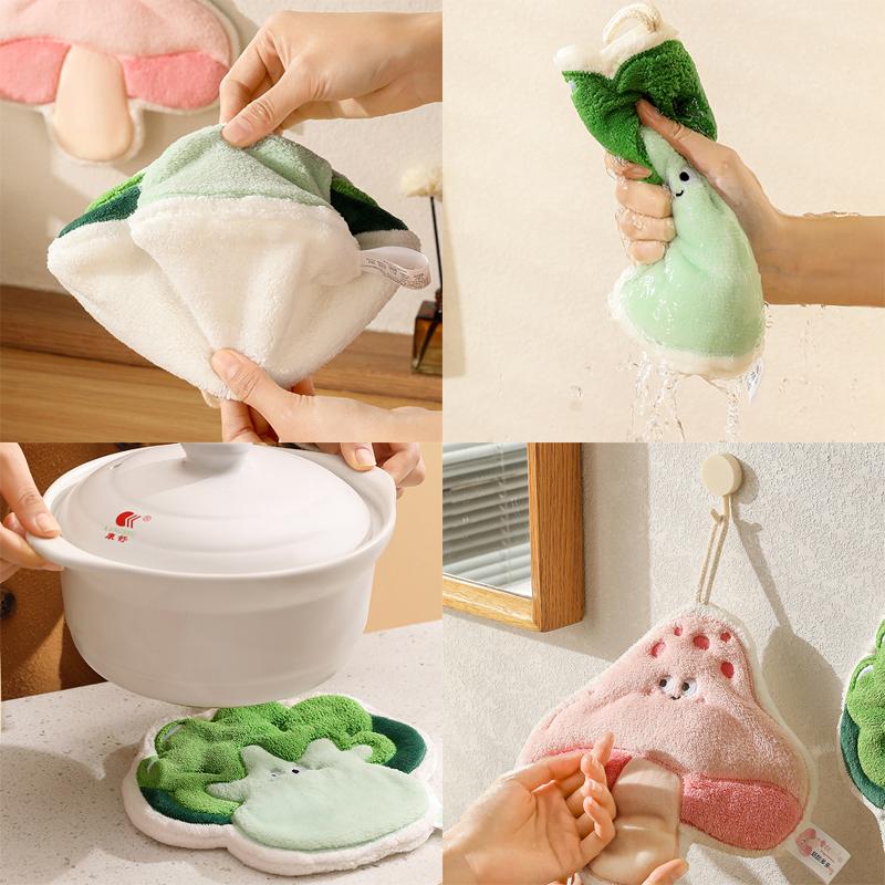 Pumpkin Shape Coral Fleece Hand Towel Three-layer Thick Super Absorbent Quick-drying Towels for Kitchen Bathroom Handkerchief