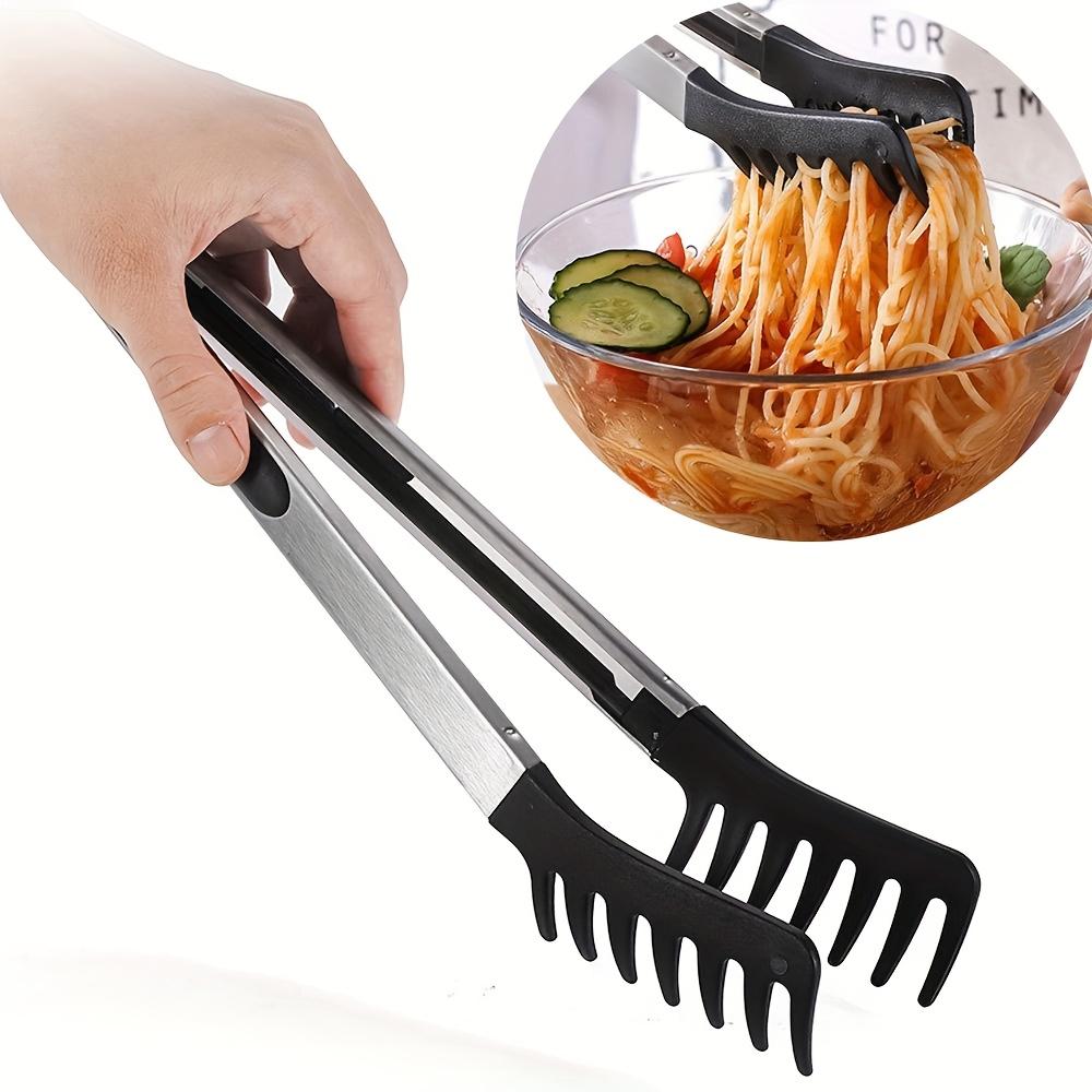 10-inch long-handled food tongs for pasta, salad, and spaghetti, stainless steel grilling tongs with heat-resistant handle