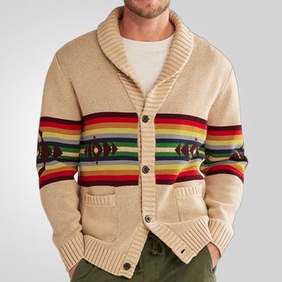 Neue vielseitige Herbst- und Winter-Strickjacke für Herren im Retro-Stil, langärmeliger schwerer Jacquard-Pullover