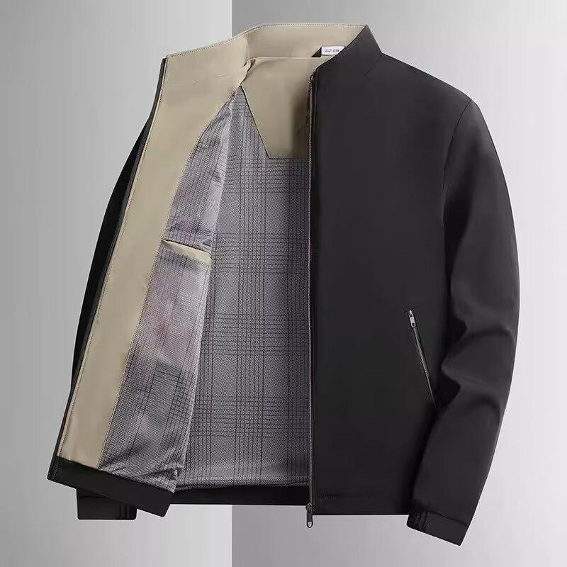 Men's High-End Autumn Stand Collar Jacket - Casual Business Style for Middle-Aged Dads