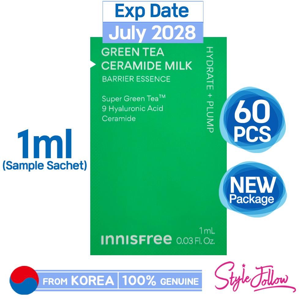 60pcs_[INNISFREE] Green Tea Ceramide Milk Barrier Essence 1ml (Sample Sachet)