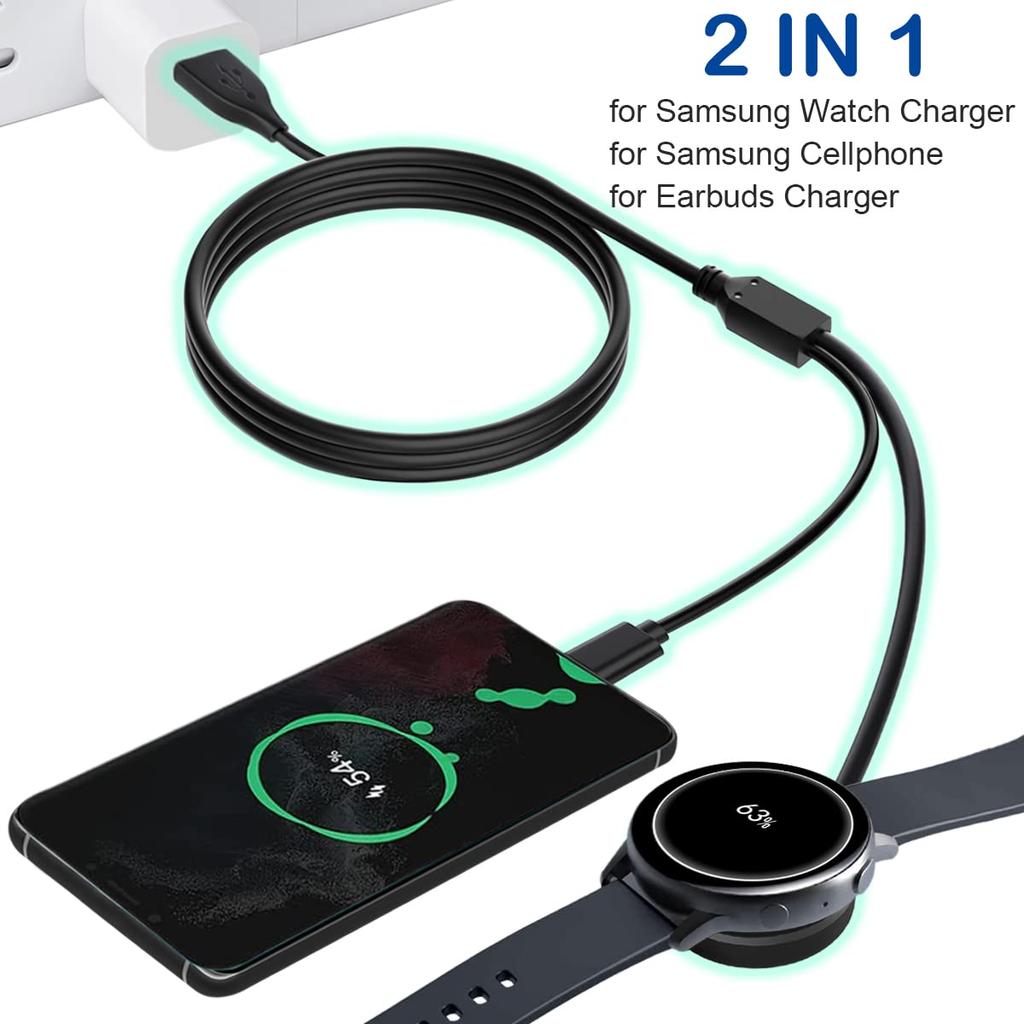 2-in-1 charger for Samsung Galaxy Watch 8/7/6/4 Classic USB-C smartwatch and smartphone charger replacement charging base cable