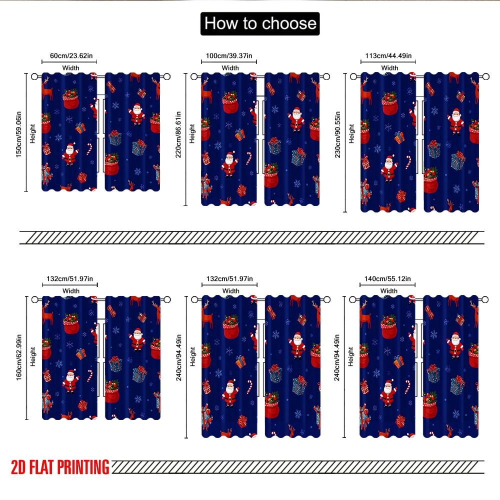 2pcs 2D flat printing Fashionable Christmas curtains Christmas Santa Snowflakes Gift Digital Printed Polyester Drapes Holiday