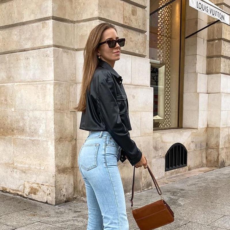 2024 Fall/Winter European & American Style Women's PU Leather Crop Jacket