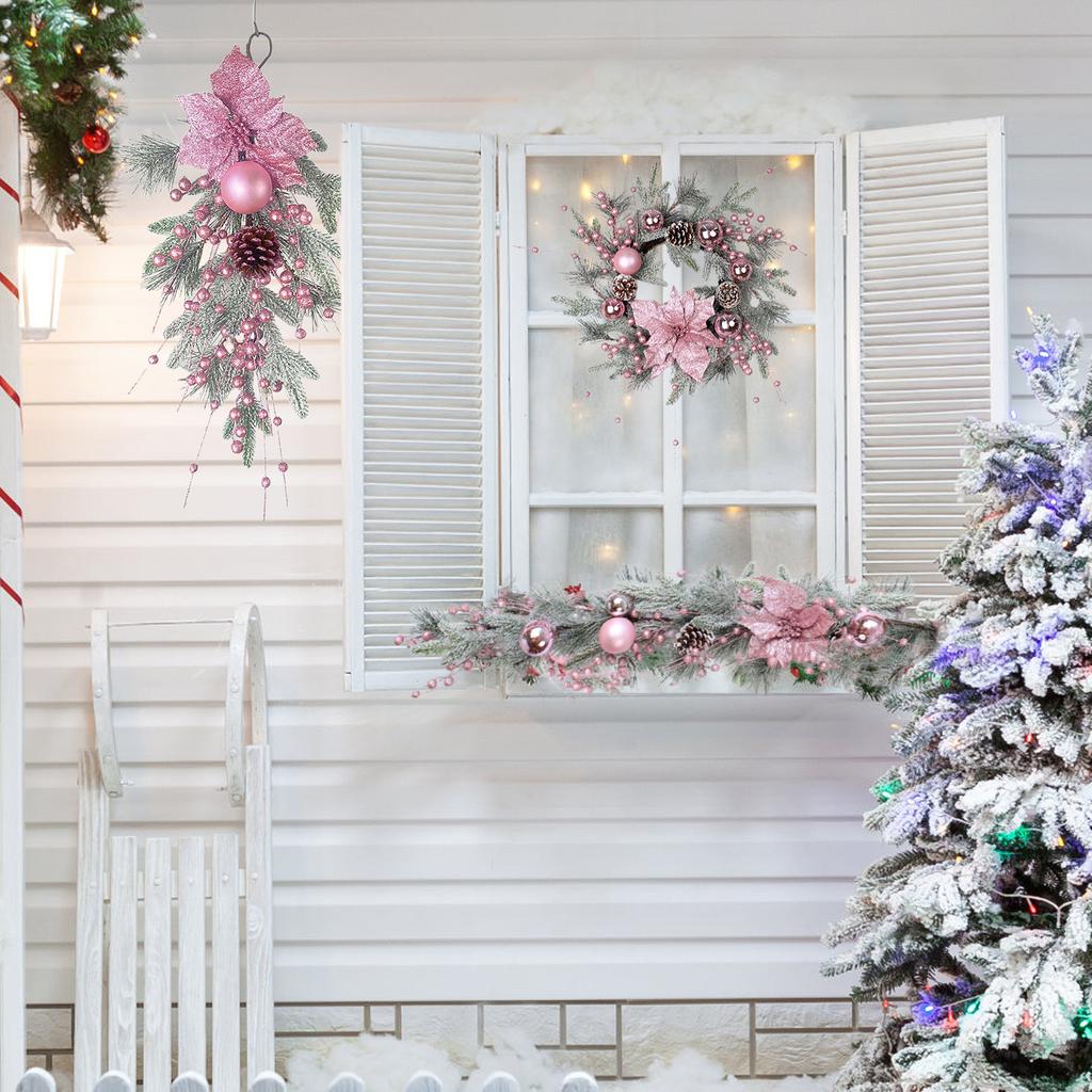 Artificial Xmas Decor Flower and Pine Needles Artificial Xmas Hanging Decor for Home