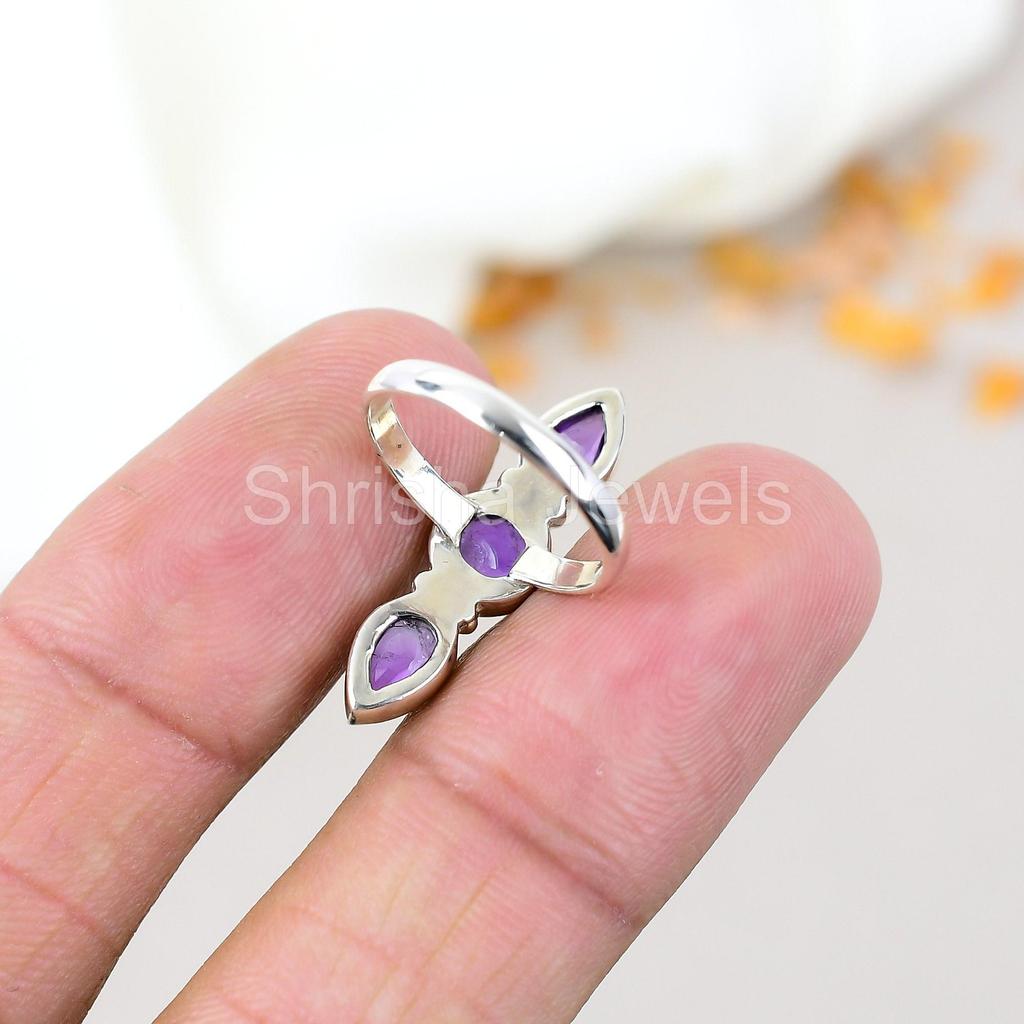 Amethyst Edelstein 925 Sterlingsilber Birnenform Handgefertigter Schmuck Boho Ring für Frauen