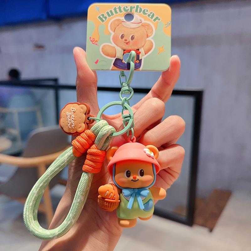Cute Cartoon Picnic Adventure Butter Bear Keychain Cute Bag Charm Pendant