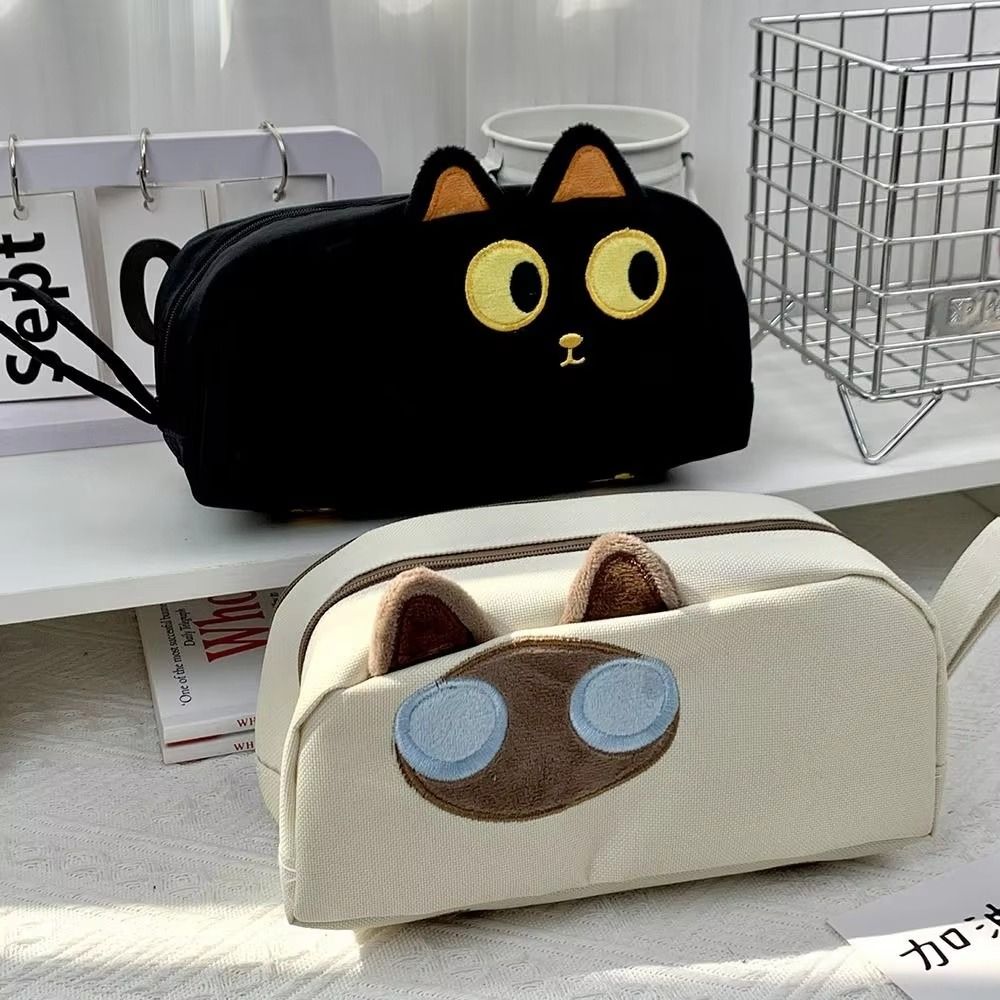 Cute Capybara Pen Case Animal Shaped Cartoon Pencil Box Portable Black Cat Pencil Bag  Office
