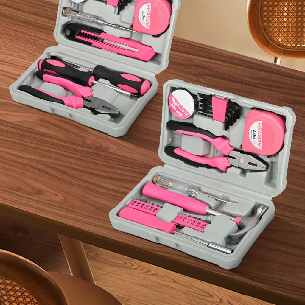 24-teiliges Haushaltswerkzeugset Mehrzweck-Heimhandwerkzeugset mit Koffer Hammer und Inbusschlüsselset mit Isolierband Schraubendreher Prüfstift Zange Bits