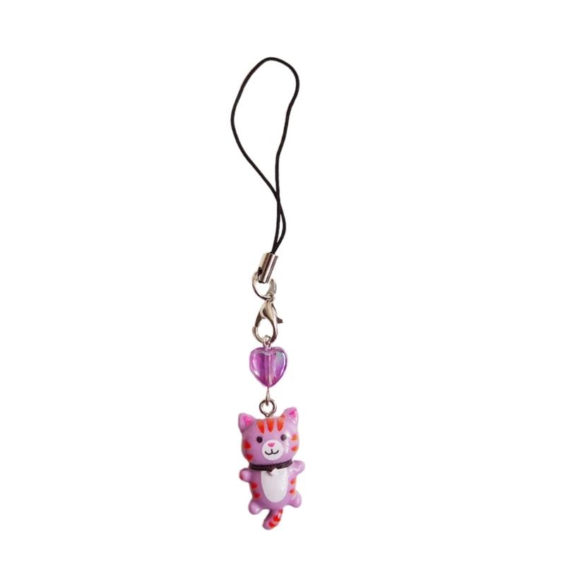 Cute Cat Pendant Phone Chain Strap Heart Charm Keychain Phone Lanyard Resin Keyring Bag Backpack Ornament Party Jewelry