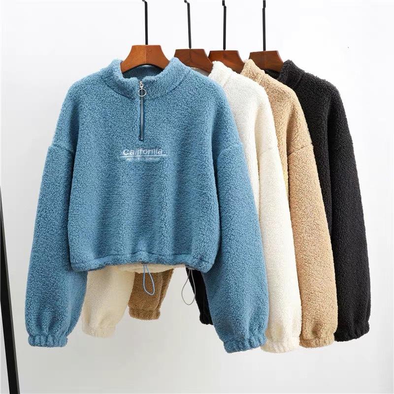 Thickened Lambskin Autumn and Winter Fashion 2024 Women's Sweatshirt Plus Velvet Loose Top