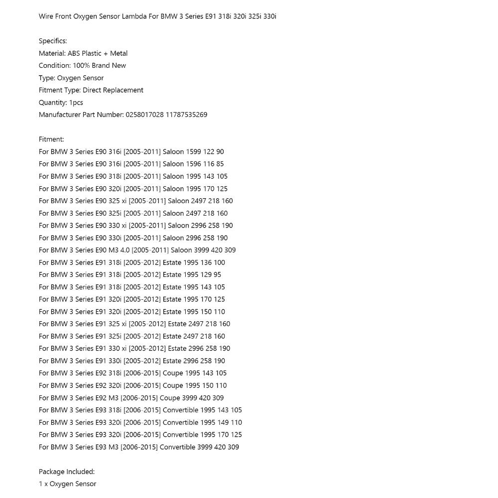 Areyourshop Wire Front Oxygen Sensor Lambda For BMW 3 Series E91 318i 320i 325i 330i