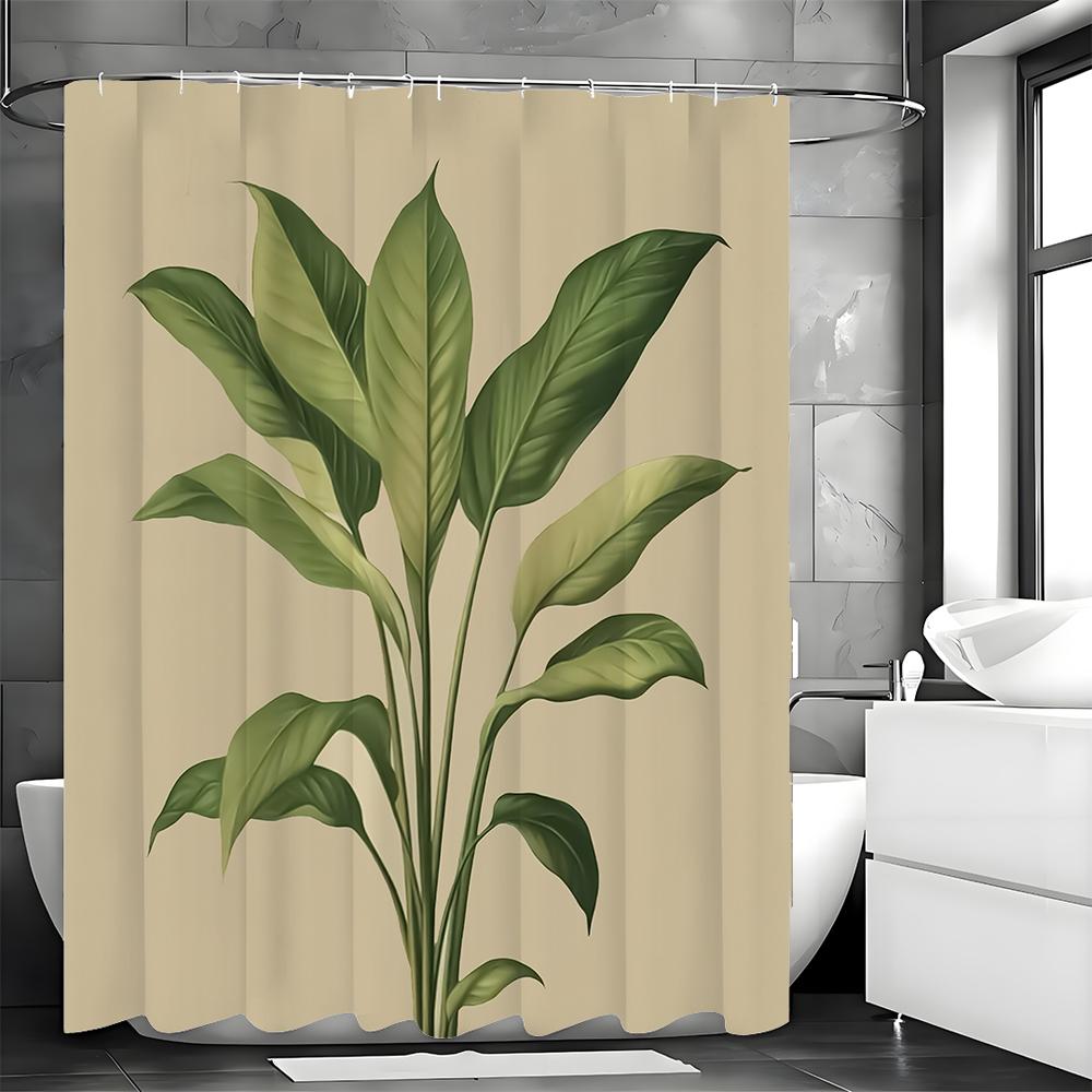 Green Leaf Shower Curtain, Bathroom Decorative Shower Curtain, Waterproof Shower Curtain with Hooks