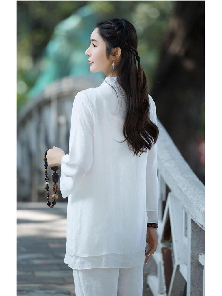 Women's Ethnic-Style Cotton Linen Zen Suit - Perfect for Tea Ceremony, Tai Chi, or Yoga