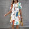 Creative Colorful Patterns 3D Printing Dresses Women Fashion Summer Loose Plus Size Comfortable Breathable Short Sleeve Dresse