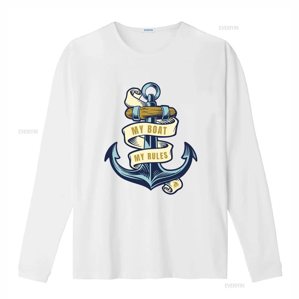 My Boat Rules Mens T Shirt Funny Sailor Anchor Design for Nautical Lovers Vintage Washed Versatile Breathable Soft Fashion