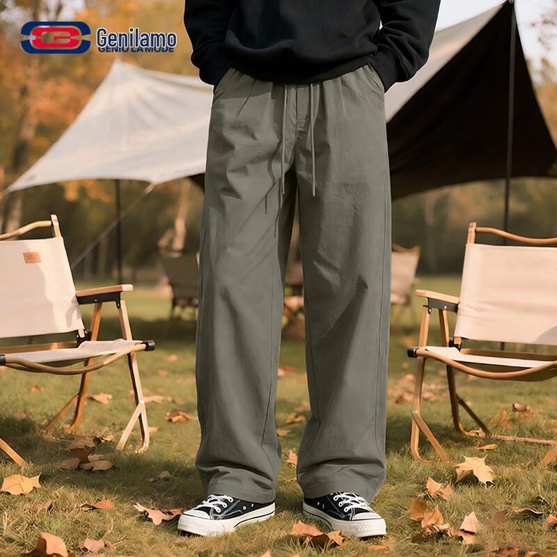 GENIOLAMODE Men s Casual Straight-Leg Pants M