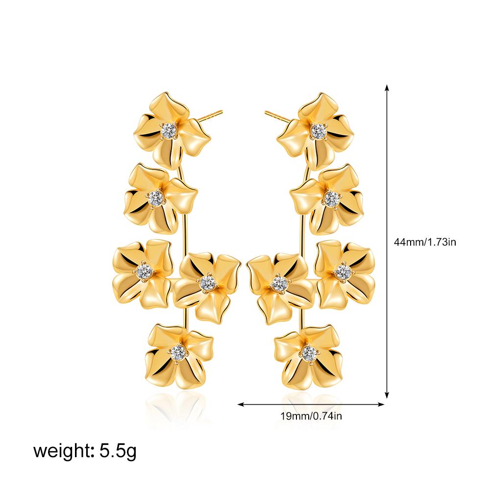 Dainty Small Cherry Blossom Zircon Flower Earrings Women Girls Gold Color Inlaid Rhinestones Hypoallergenic Earrings Wed Zircon