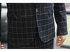 Men's Blue Plaid Slim Fit Blazer & Suit Set - Korean Style Two-Button Casual Tuxedo