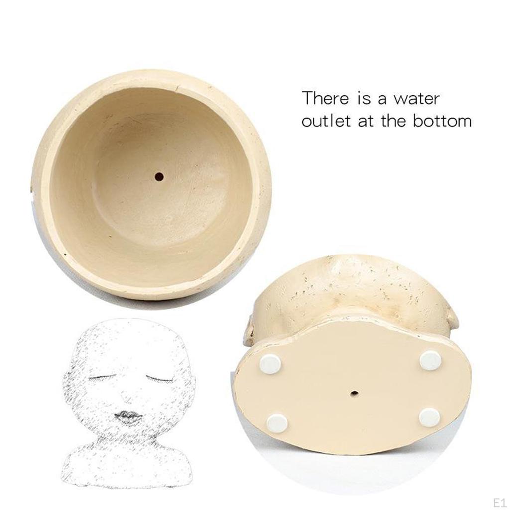 Novelty Resin Planter Creative Head Desktop Ornament Sculpture Flowerpot with Drain Hole