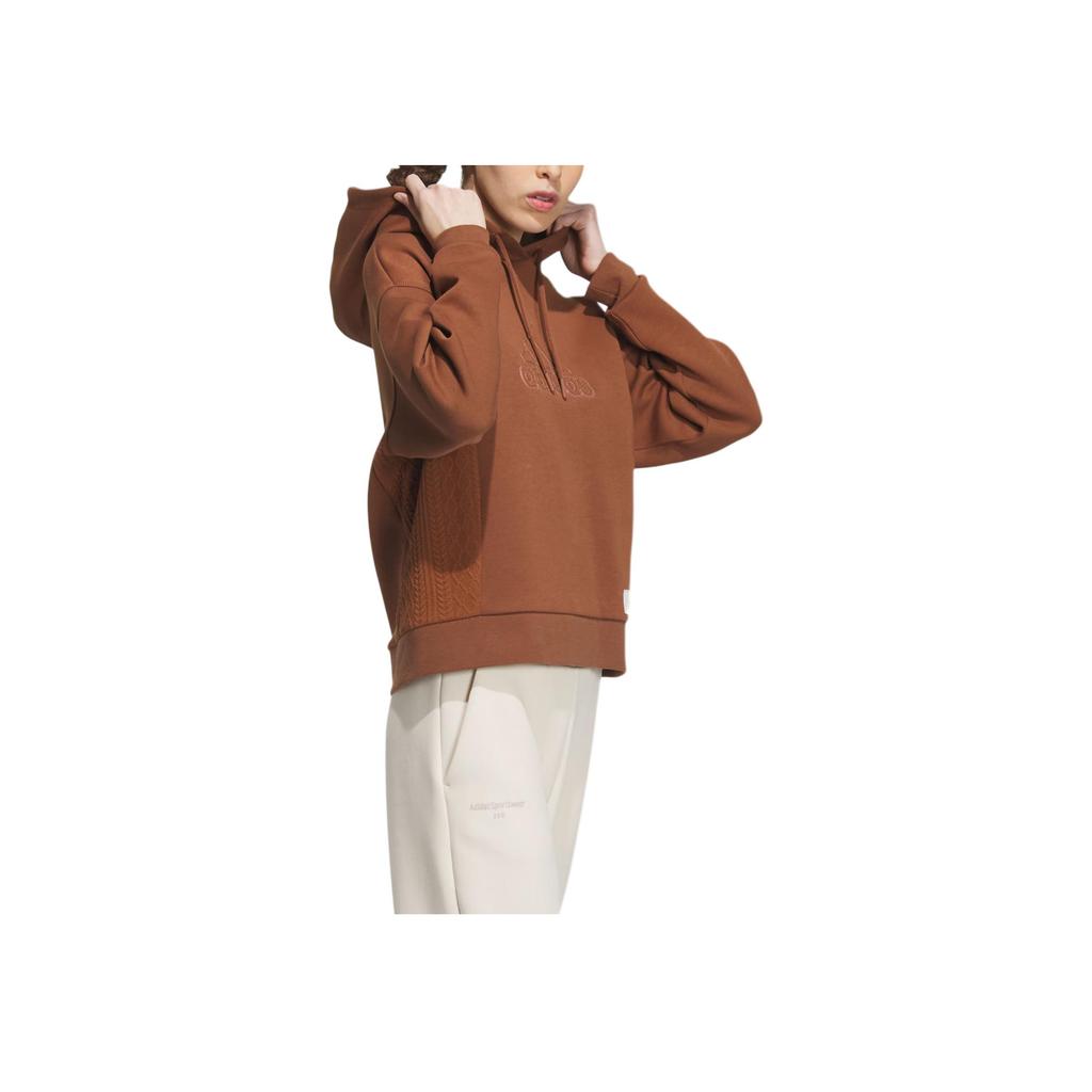 Adidas Lounge Hooded Sweatshirt With Letter Logo Women Tops Brown IP0755