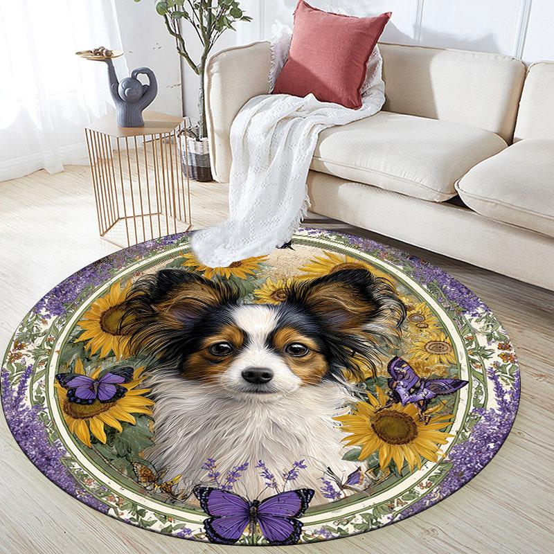 Butterfly Dog Pattern Round rug,Carpet Rug for Living Room Bedroom Playroom ,Non-slip Floor Mat,Holiday Gifts and Birthday Gifts.