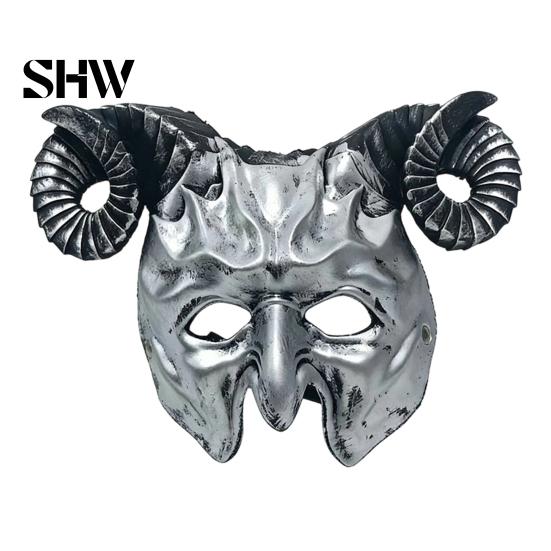 Lightweight Comfortable Headwear Gothic Goat Head Masque with Horns, Adult Demon Skull Secret Room Role Play Masque, Scary Animal Cosplay Costume for