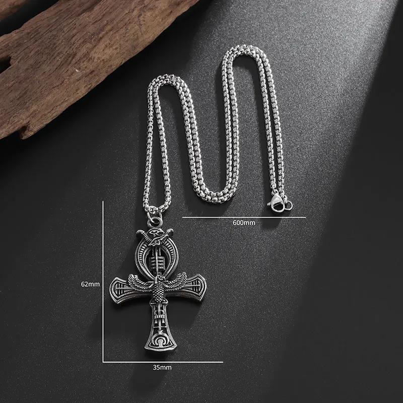 Vintage Ankh Cross Key of Life Necklace Egyptian Jewelry Eye of Horus Amulet Pendant for Men Fashion Gifts
